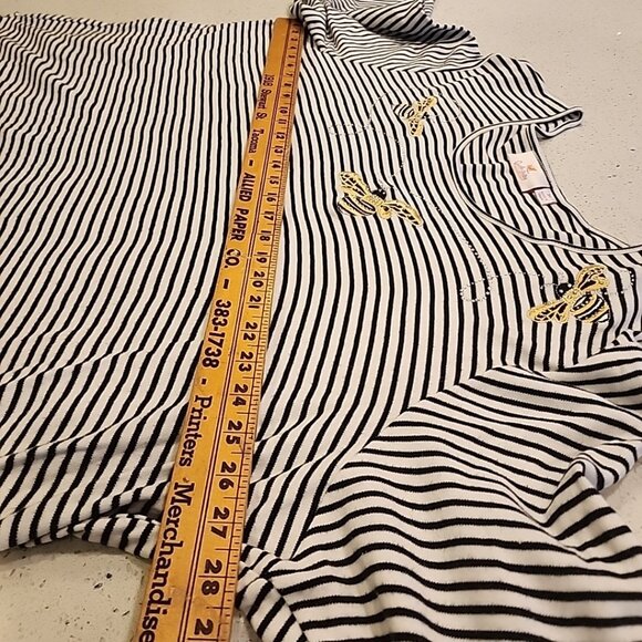 Quacker Factory Women's 3/4 Sleeve Knit Top Black White Striped Bees Size 3X - Picture 7 of 9